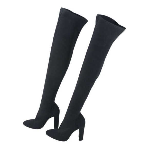 Gianvito Rossi Stretch Knit Over the Knee Block Heel Boots - Picture 3 of 8